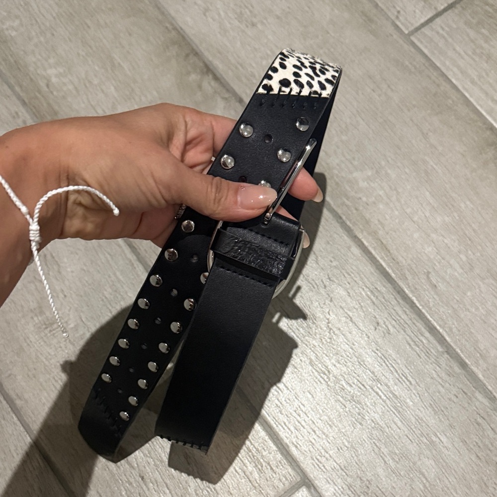 Topshop Black leather belt with different textures